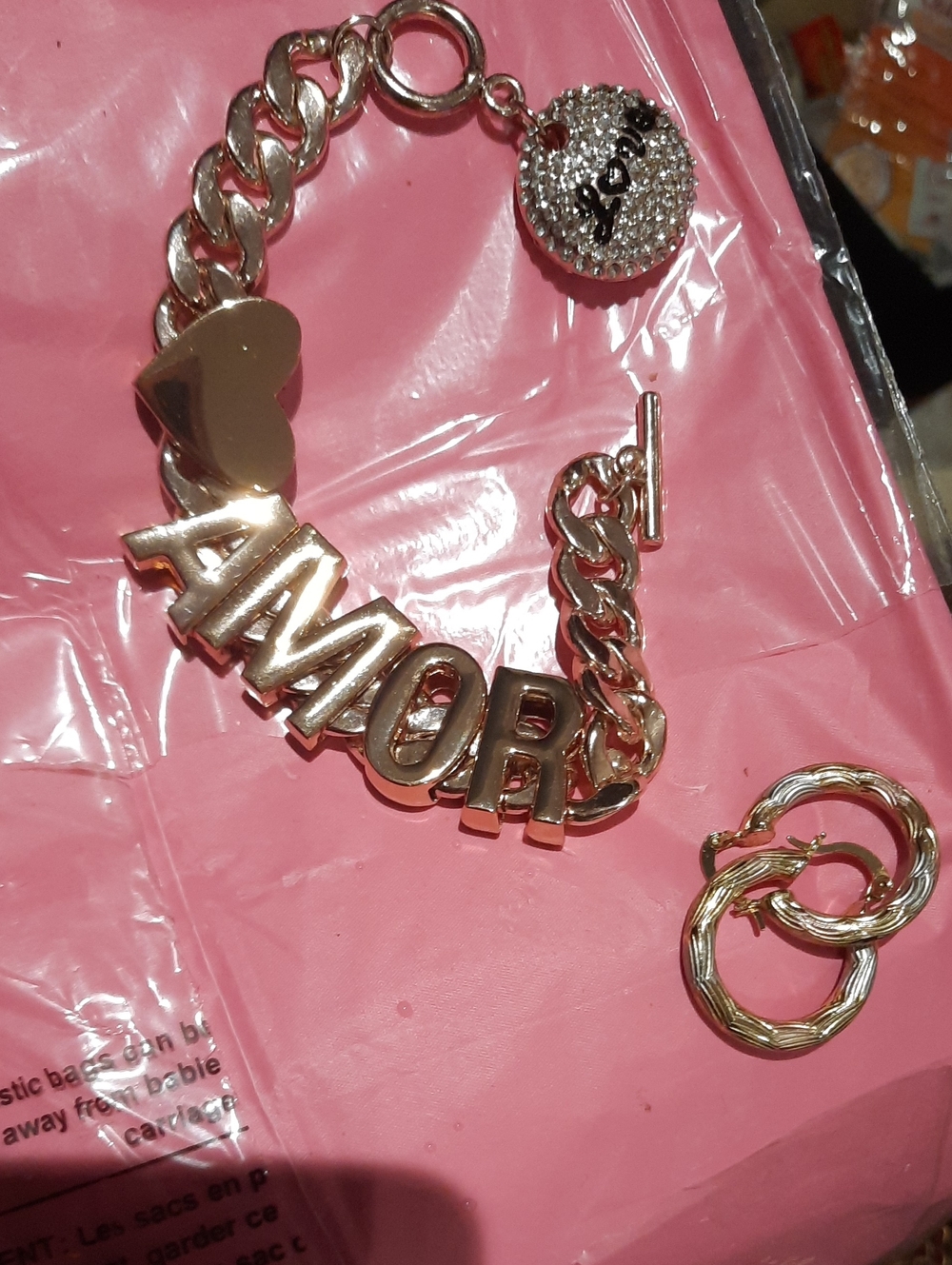 Rose Gold 💗AMOR Chain Toggle Bracelet with Crystal "LOVE" Charm & Earrings